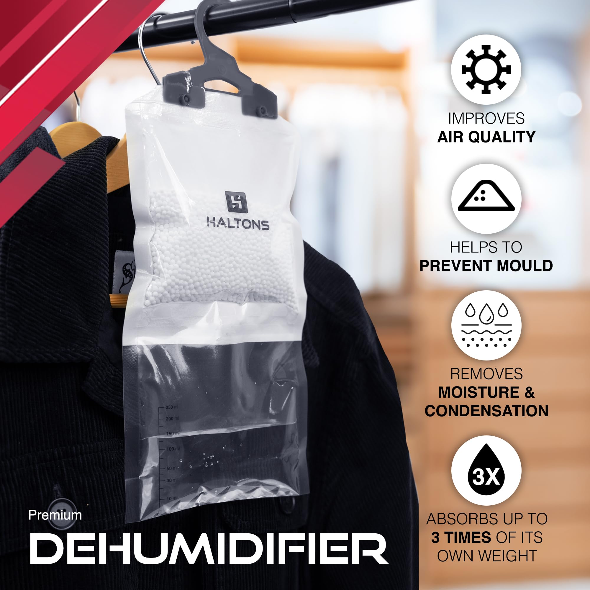 Haltons Moisture Absorber Dehumidifier, Condensation Remover for Damp Mould, Home, Wardrobe, Kitchen, Bathroom, Basement - Image 3