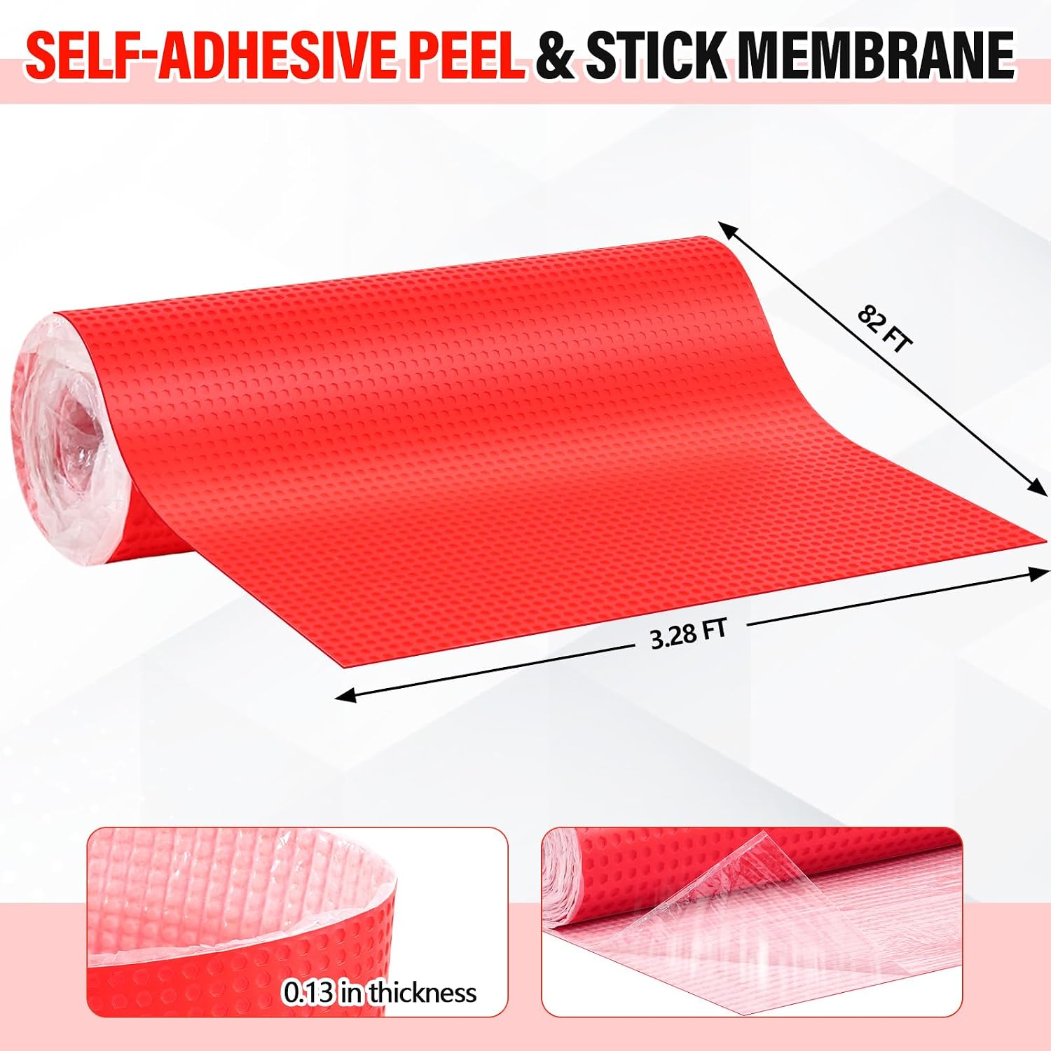 Drydiet Uncoupling Membrane for Tile Floor Self-Adhesive Tile 1/8''(3.3mm) Uncoupling Membrane Waterproof Crack Prevention Anti Fracture Floor Underlayment for Bathroom Kitchen(270sqft,Red)