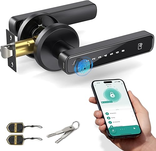 Asidrama Cerradura de puerta inteligente con huella digital con mango de teclado, entrada sin llave a través de biométrico, aplicación, código,