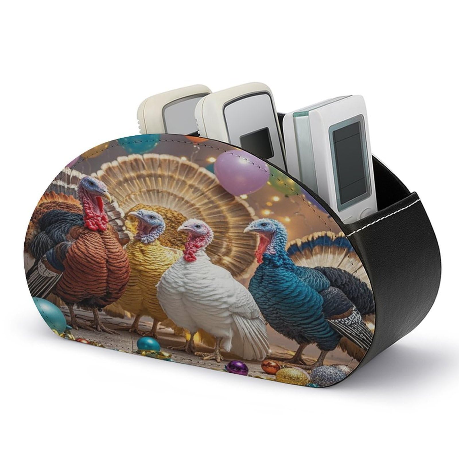 LZQPOEAS Turkey Dance Remote Control Holder with 5 Compartments PU Leather Remote Organizer Box Caddy for Table Nightstand Remote Caddy Desktop Organizer Fits Media Controllers