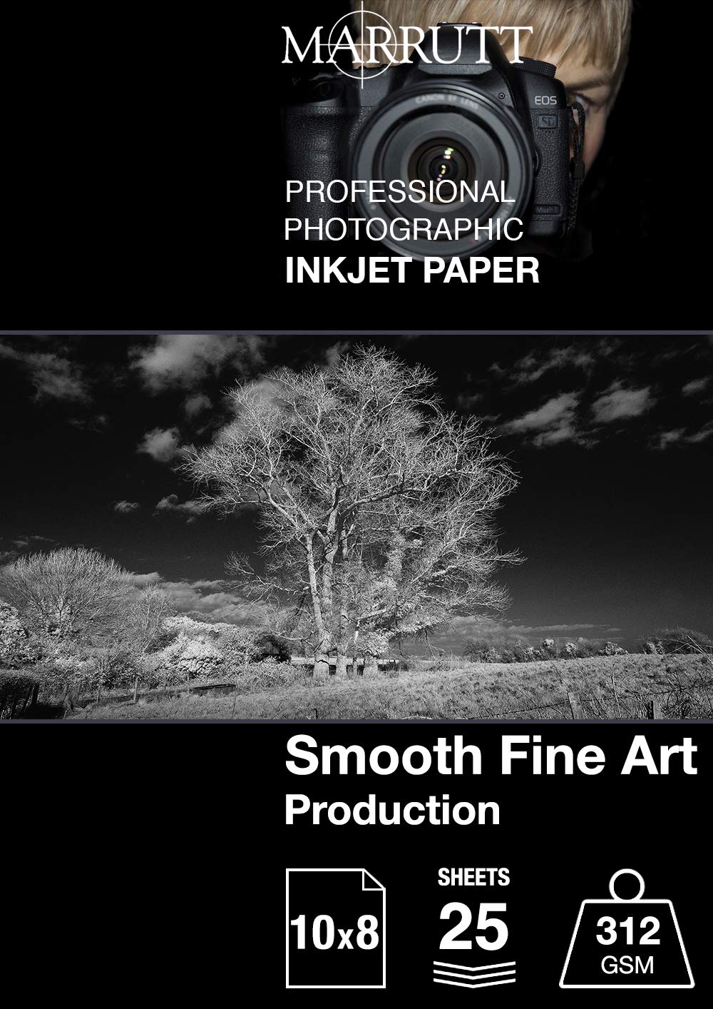 Marrutt 312gsm Smooth Fine Art Production Inkjet Photo Paper - 10" x 8", 25 Sheets