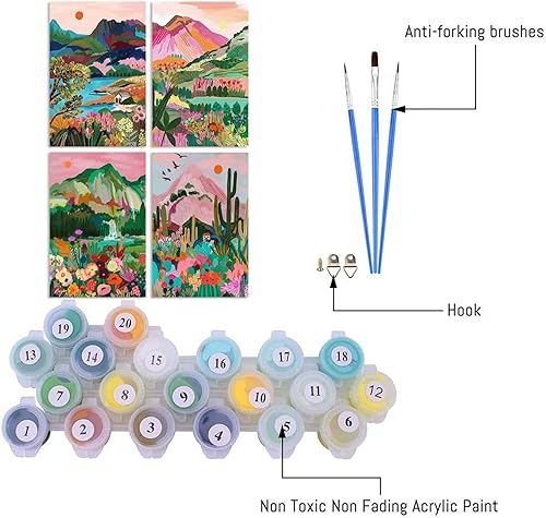 Miniatura 2 de Paquete de 4 pinturas por números para adultos y principiantes, pintura por números sobre lienzo, pintura de estilo abstracto por números, pintura
