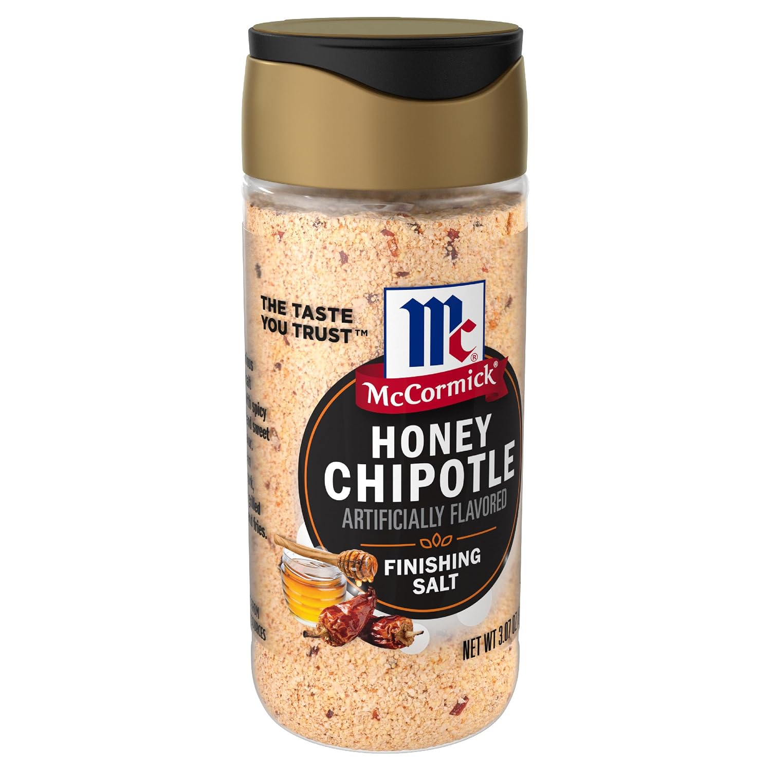 McCormick Finishing Salt, Honey Chipotle, Spicy Chipotle & Sweet Honey, For Steaks, Pork, Chicken, Grilled Veggies & Fries, No Colors from Artificial Sources, Kosher, 3.07 oz