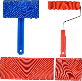 4 Inch Art Wallpaper Imitation Wood Grain Tool with Handle Wall Decoration+7 Inch Empaistic Pattern Roller Painter+2 PCS Wood Graining Painting Tool,Wall Texture Art Painting Tool Set