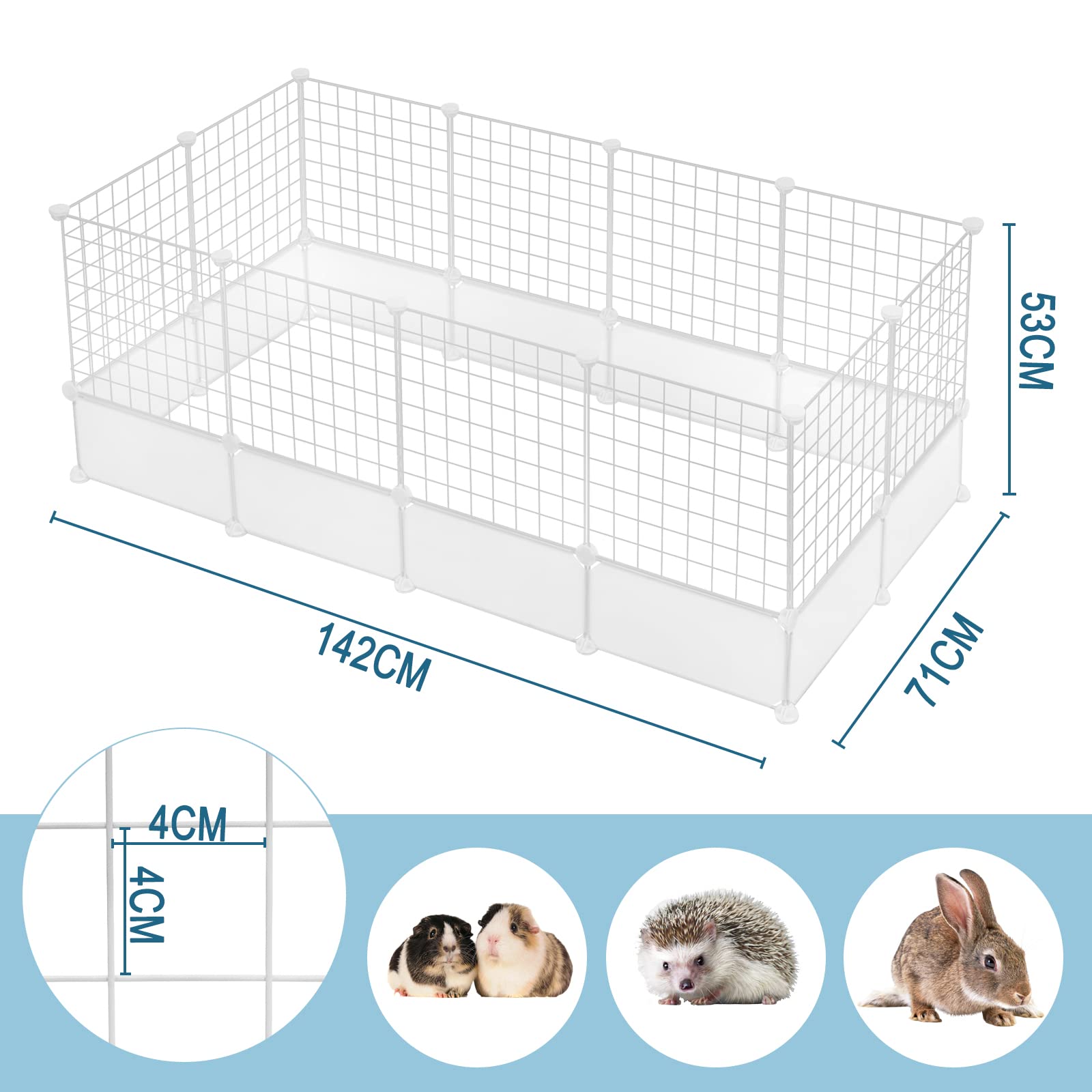 EUGAD Enclos pour Petits Animaux avec Fond, Enclos Lapin Modulable et Extensible,Enclo Lapin Interieur pour Petits Animaux,Furets,Hérissons,Chiots 142x71x53cm