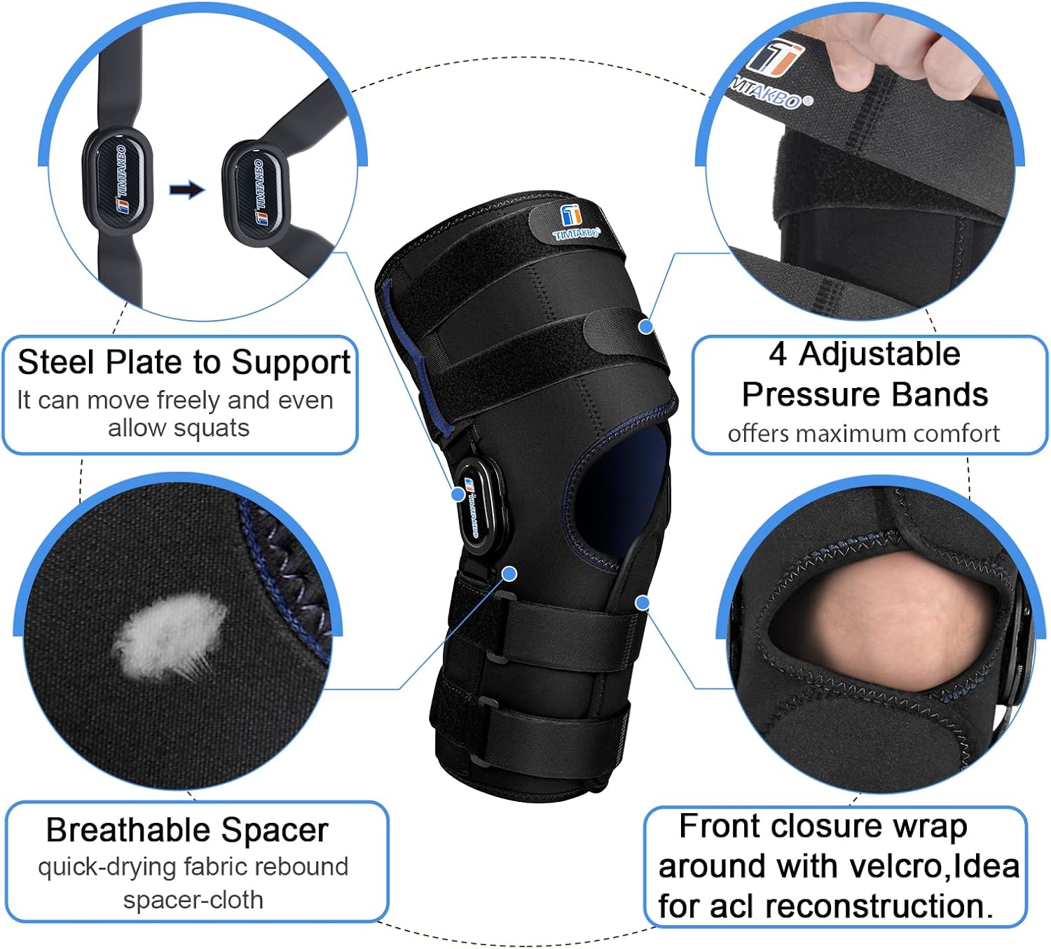 16inch Tall Hinged Knee Brace with Full Support,4 Compression Straps,2 Metal Stabilizers,Breathe Air Spacer Wrap for Knee Pain Relief,ACL,Arthritis,Meniscus(XL fit Upper 25.5-28.5"/Lower 16.5-20")