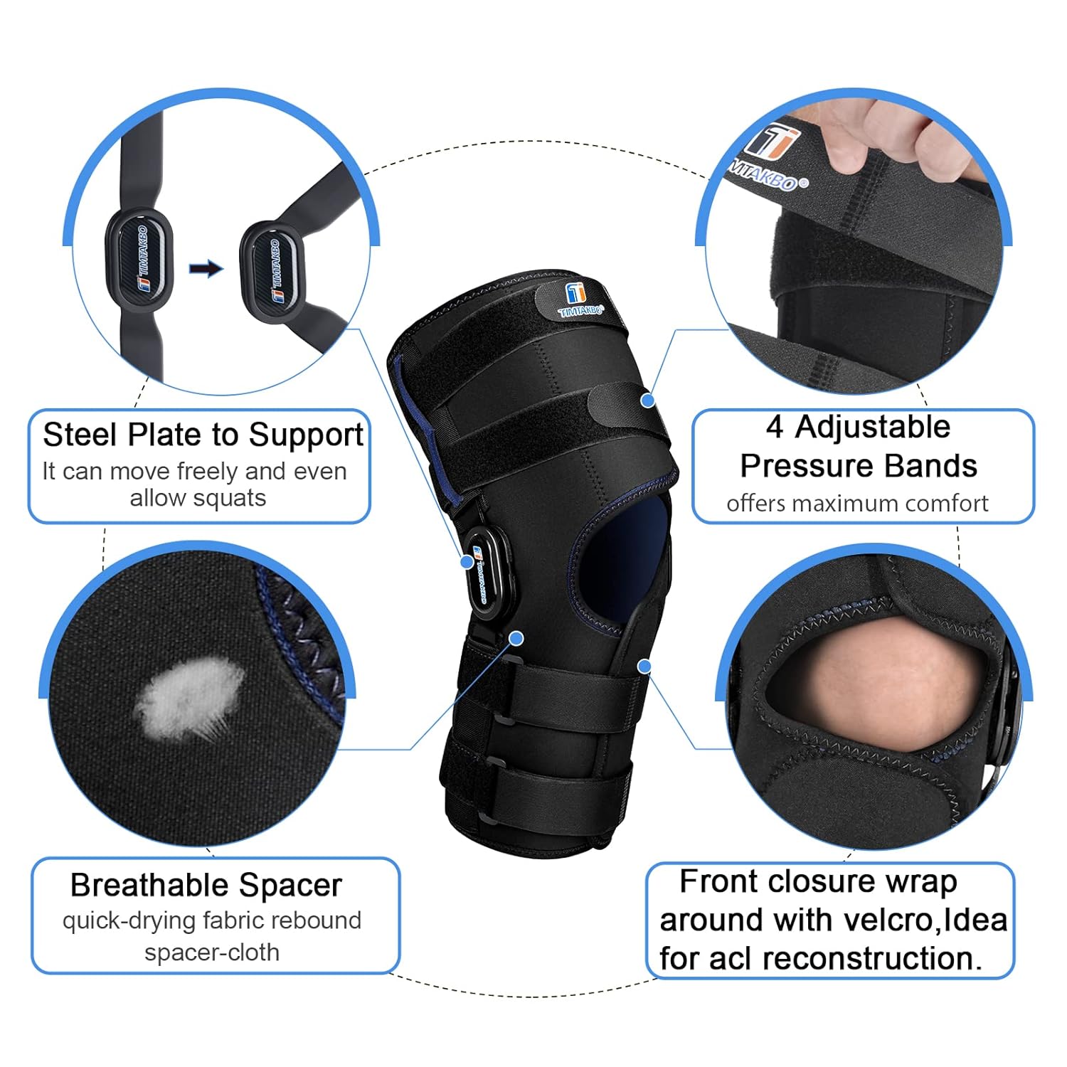 16inch Tall Hinged Knee Brace with Full Support,4 Compression Straps,2 Metal Stabilizers,Breathe Air Spacer Wrap for Knee Pain Relief,ACL,Arthritis,Meniscus(XL fit Upper 25.5-28.5"/Lower 16.5-20") - Image 2