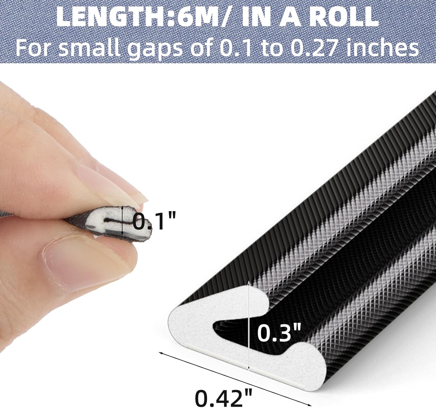 Foam Weather Stripping Door Seal Strip for Small Gap, V Shape Self-Adhesive Door Weatherstripping Door Frame Insulation for Winter,Draft Blocker,Dustproof Tape（19.7Feet,Black）