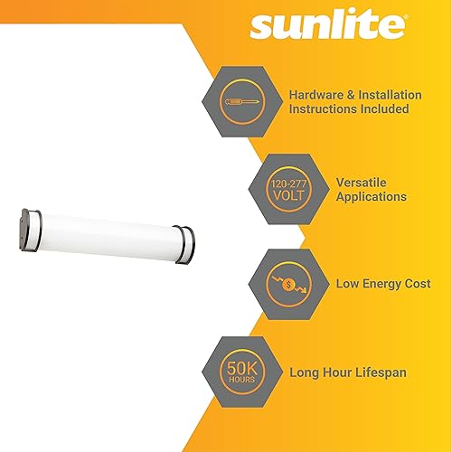 Miniatura 3 de Sunlite 81375 - Lámpara LED de tocador de medio cilindro de 48 pulgadas, 40 vatios (equivalente a 200 W), 3500 lúmenes, ajustable 3 CCT 3000K-5000K,