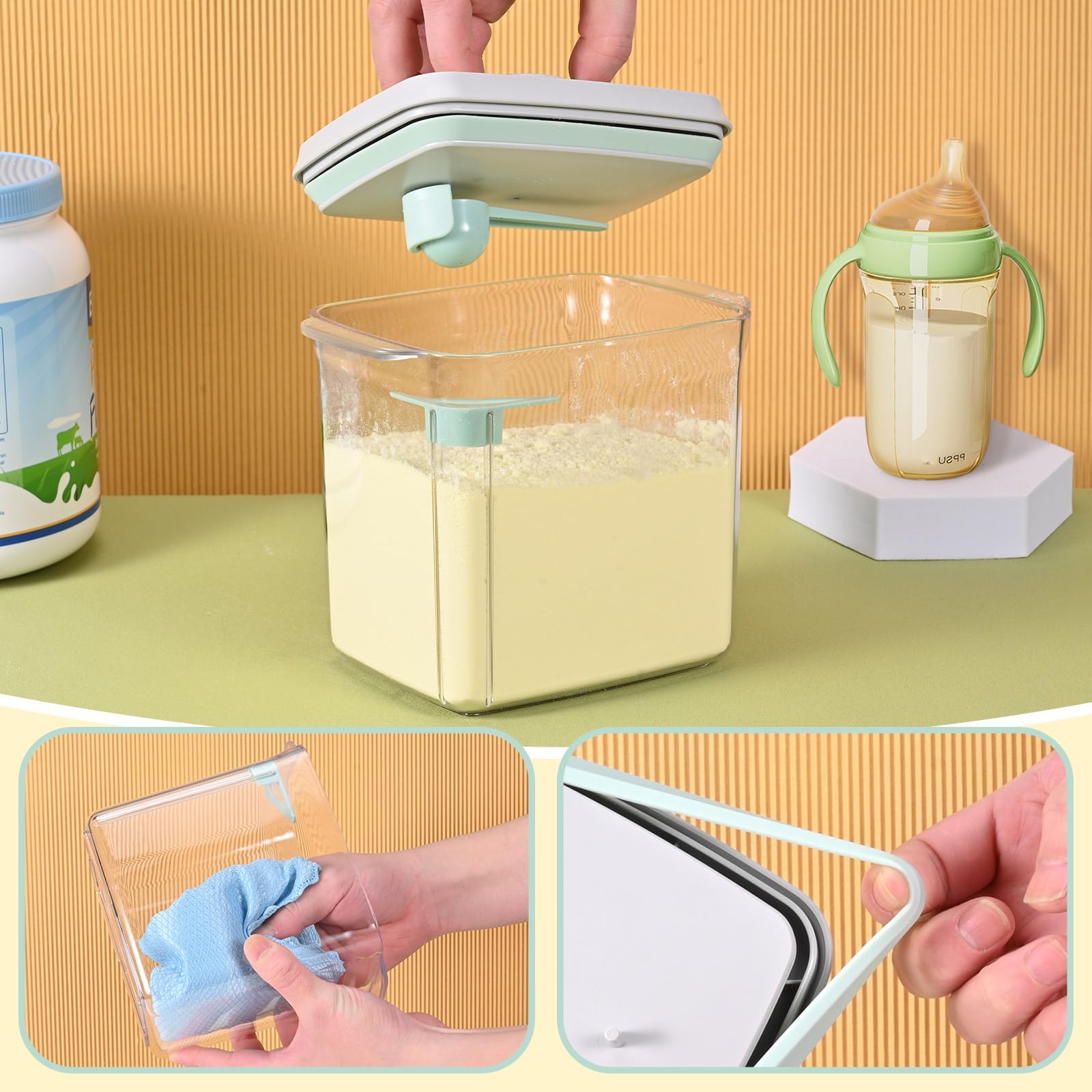 Distributeur de lait en poudre de 1700 ml, boîte de stockage de lait en poudre avec cuillère, boite hermetique alimentaire, récipient de lait en poudre portable scellé et étanche, facile à utiliser