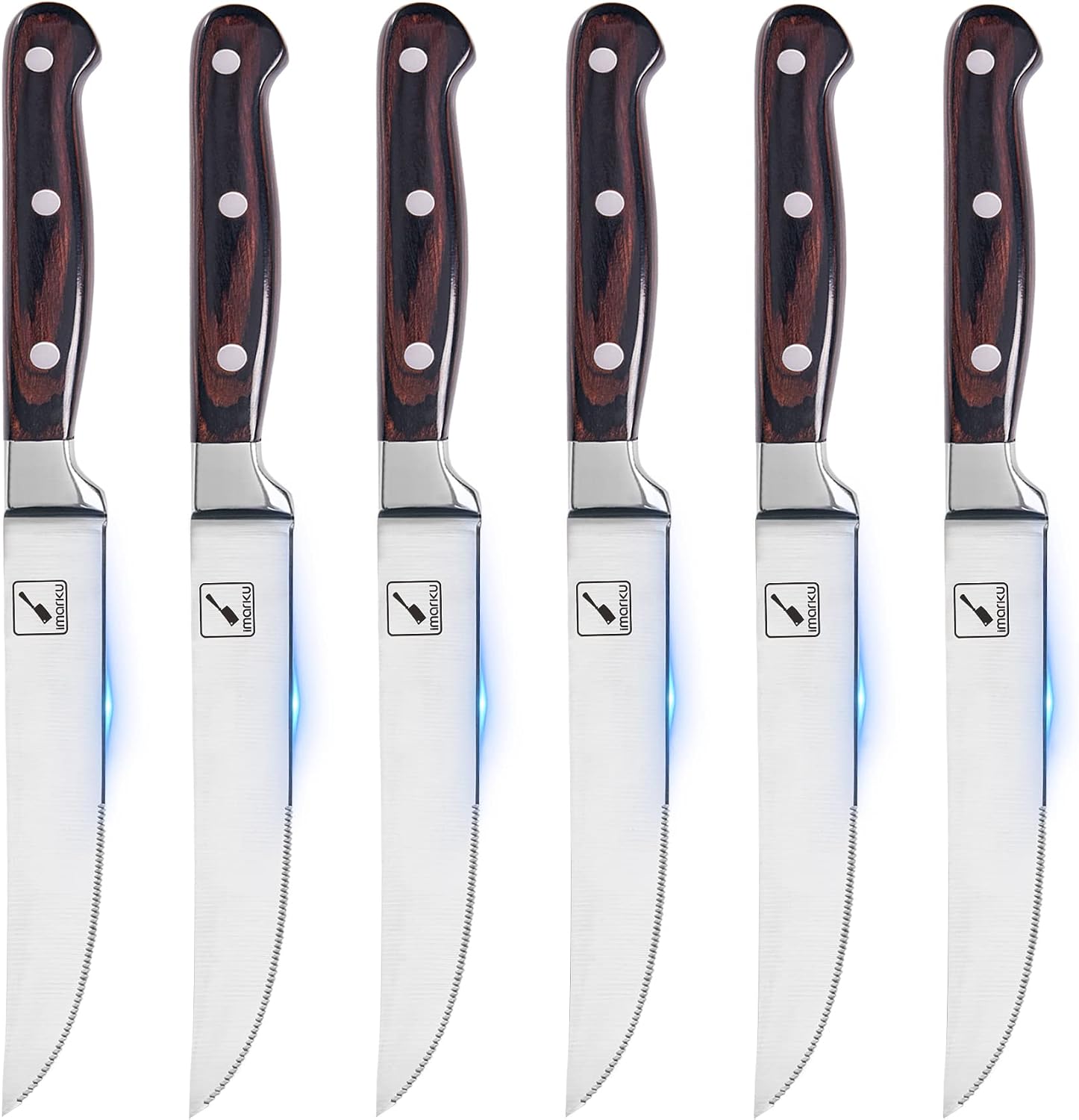 imarku Steak Knives, Steak Knives Set of 6, Premium Japanese Stainless Steel Steak Knife Set, Super Sharp Serrated Steak Knife with Pakkawood Handles and Gift Box, Christmas Gifts