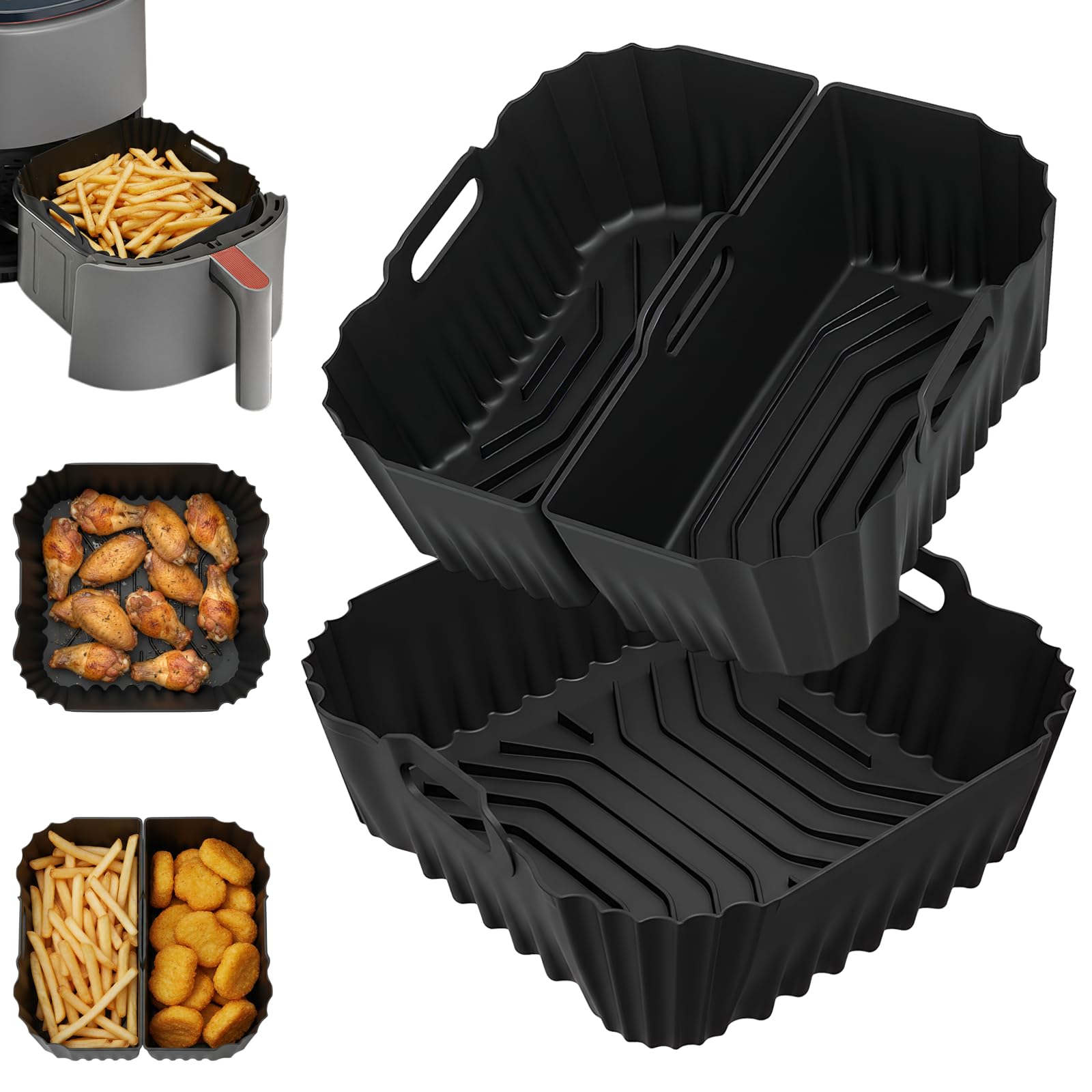 3 Piezas Molde Silicona Freidora de Aire, 19-23cm Molde Silicona Air Fryer para Ninja MAX Pro Freidora de Aire, 6,2L, Reutilizable Cuadrado Airfryer Accesorios Freidoras de Aire para Cosori 5,5-6,2L