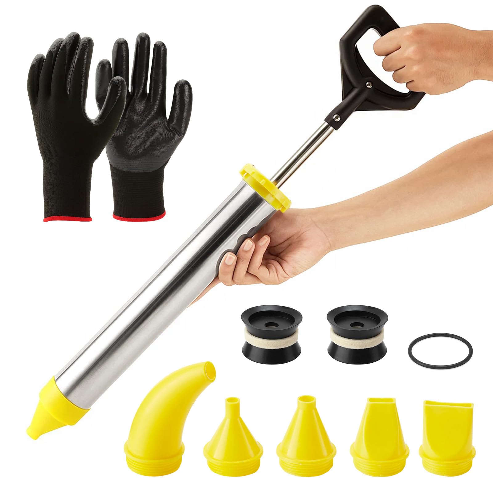 Mörtelspritze Edelstahl 5-in-1 Düsen Fugenpistole | Edelstahl Mörtelspritze – 5-in-1 Düsen Mörtelpresse mit Zubehör, ideal zum Verfugen von Mörtel, Fliesen und Bauarbeiten.