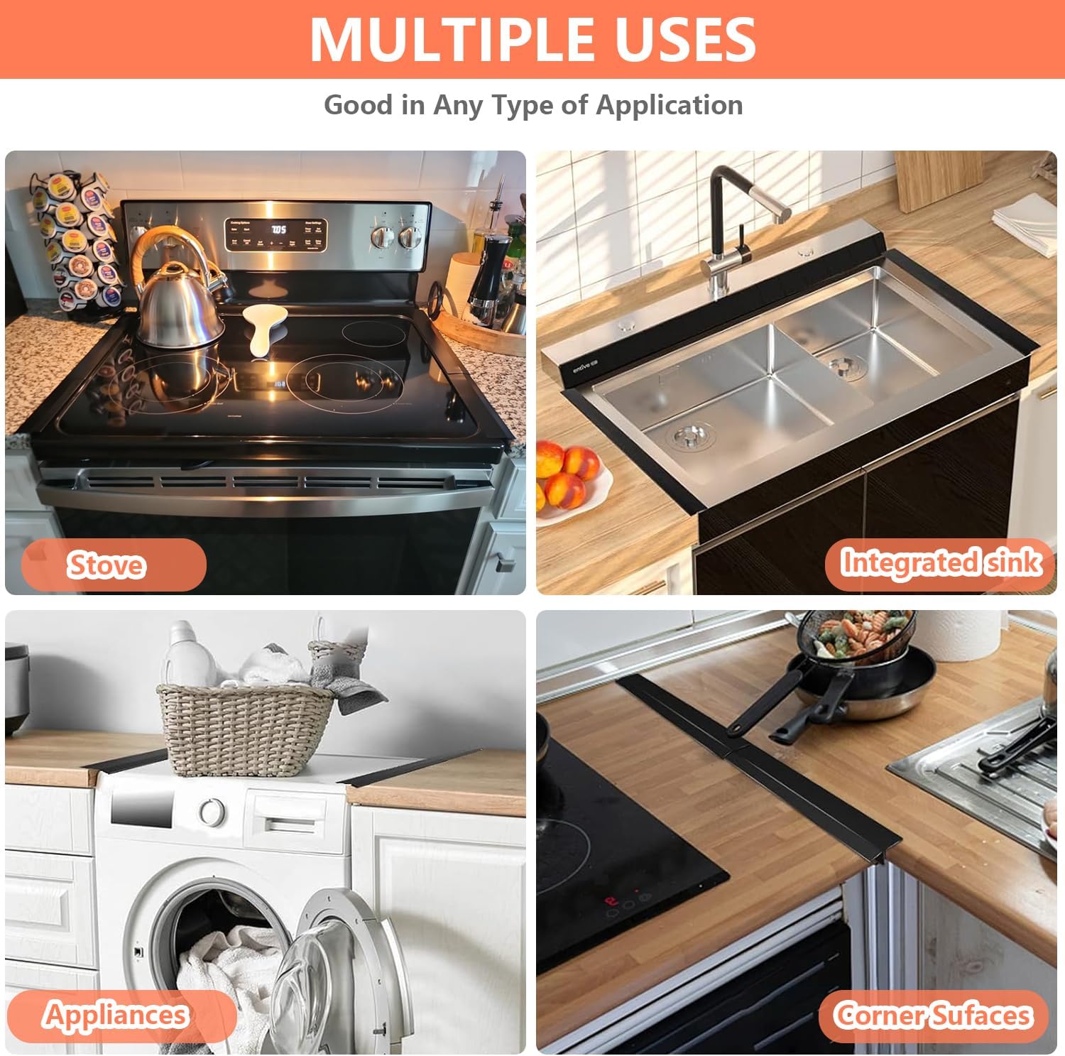 2025 Upgrade 2*Extendable Stove Gap Covers Stainless Steel +2*Gap Brushes,T Stove Counter Gap Cover,Oven Guards For Sides,Oven Gap Filler, Heat Resistant Stove Cover Guards Length 13.8" to 27.5",0.79"