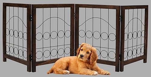 Miniatura 25 de Puerta independiente para perros, puerta plegable de madera para mascotas de 4 paneles para interiores, 72 pulgadas de ancho x 24 pulgadas de alto
