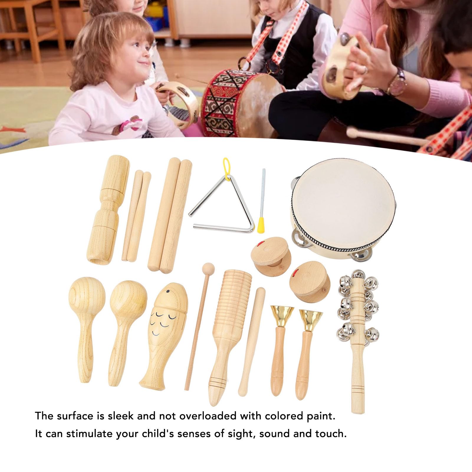 Lot De 2 Tambourins En Bois Naturel 15 Cm – Instruments Musique Enfants Et Spectacles