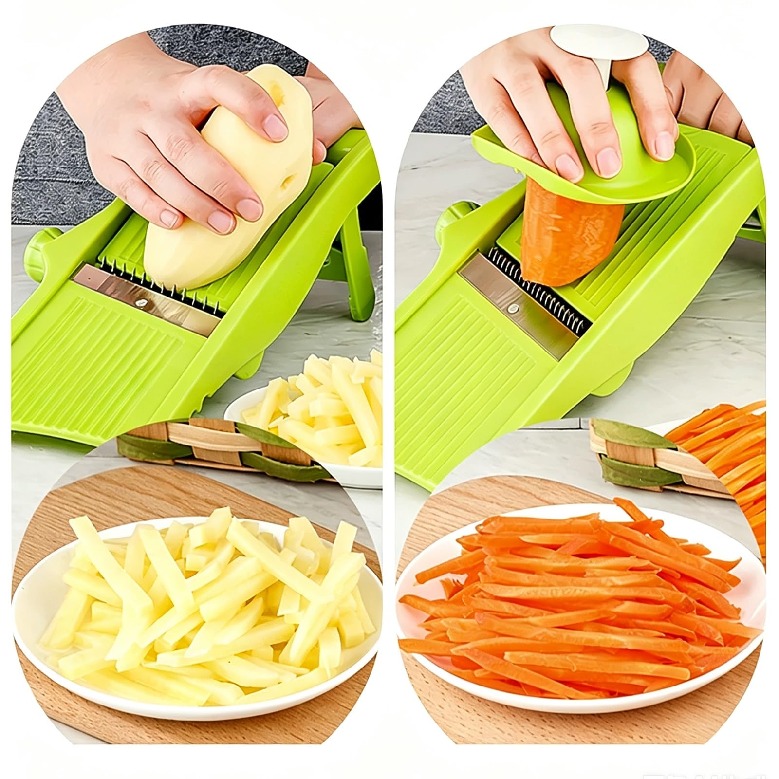 Mandolina de Cocina Ajustable, Cortador Patatas y Verduras Manual, con Protector de Seguridad y Guantes, 9 Ajustes Grosor, Juliana, Rebanada, Dados Corte Ondulado