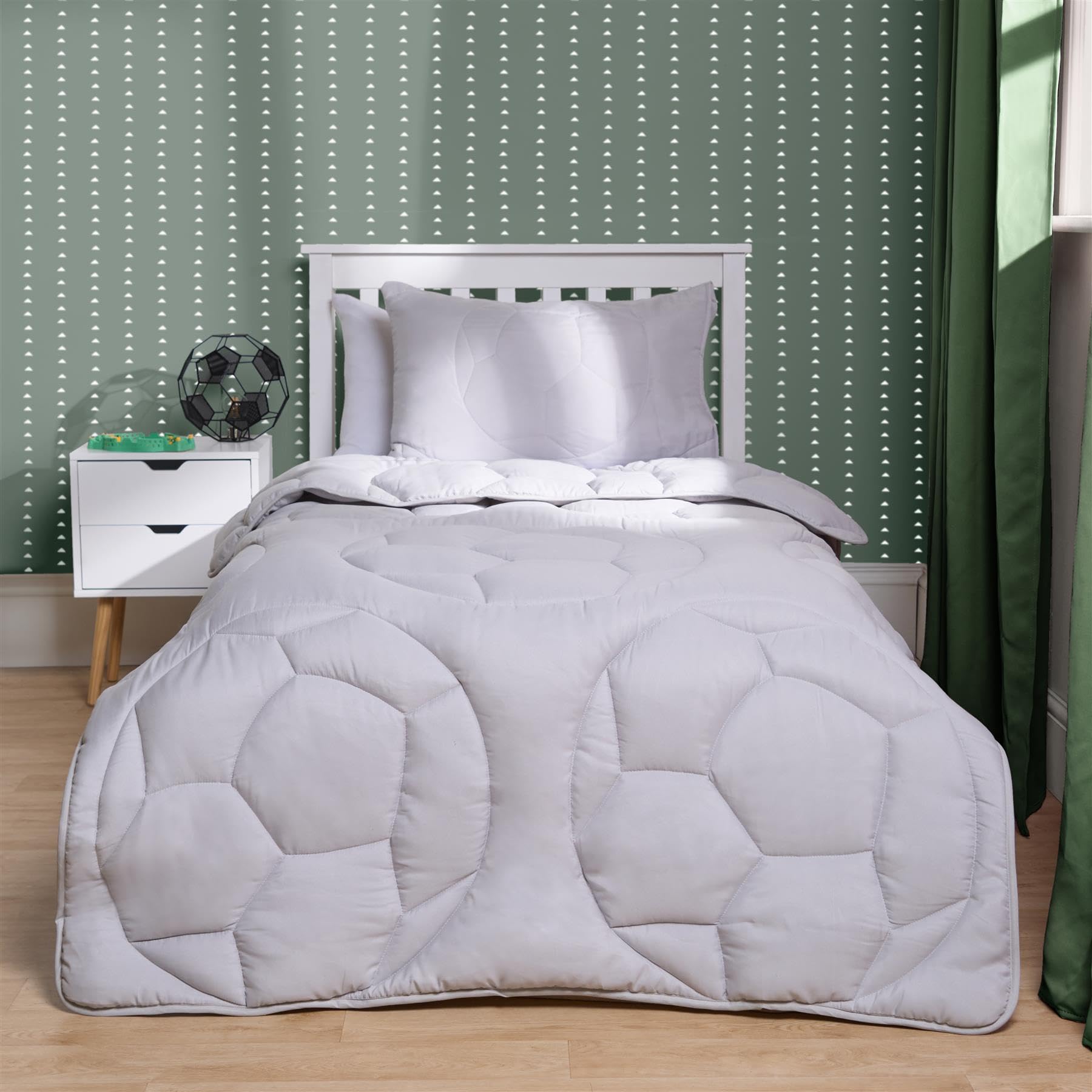 Ohs Grey - Football Coverless Duvet Single 7.5 Tog, Soft Warm Microfibre Football Quilted Design Summer Coverless Duvet Lightweight Comfort Washable Single Duvets & Pillowcase, Grey