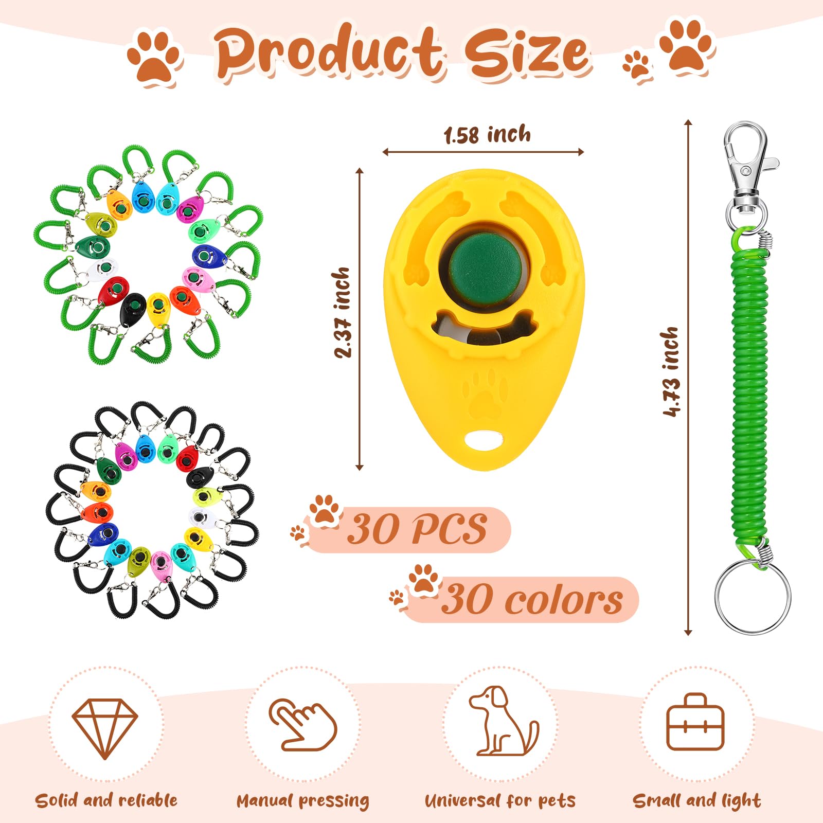 Hiboom Clicker de entrenamiento para perros, 30 unidades, colorido a granel, para entrenamiento de mascotas, clicker de entrenamiento de gatos, con correa de muñeca para mascotas, perros, gatos,