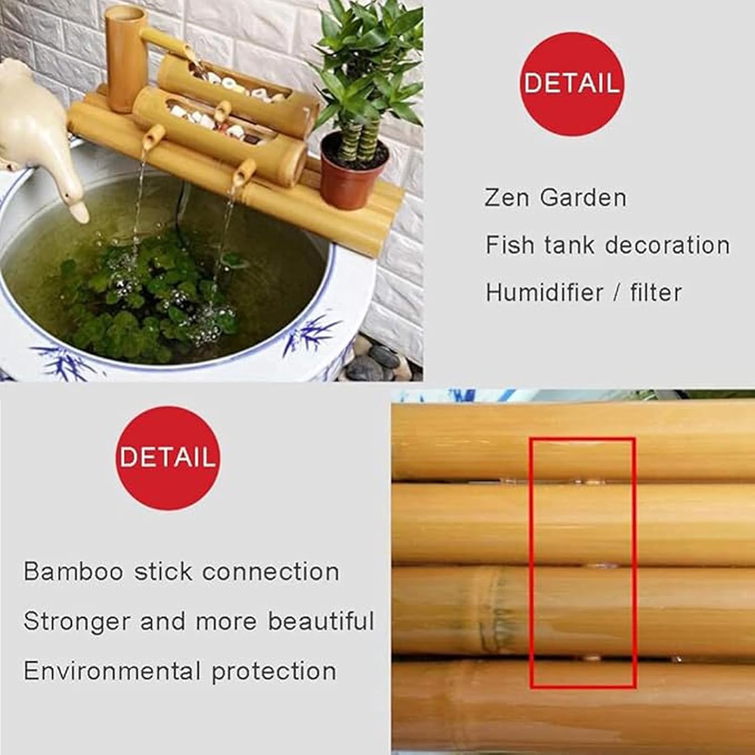 Handmade Bamboo Fountain, Freestanding Zen Feng Shui Water Feature, Circulating Water Ornament, Fish Tank Water Circulation Ornaments, for Pond, Yard, Garden, Patio, 16in(40cm)