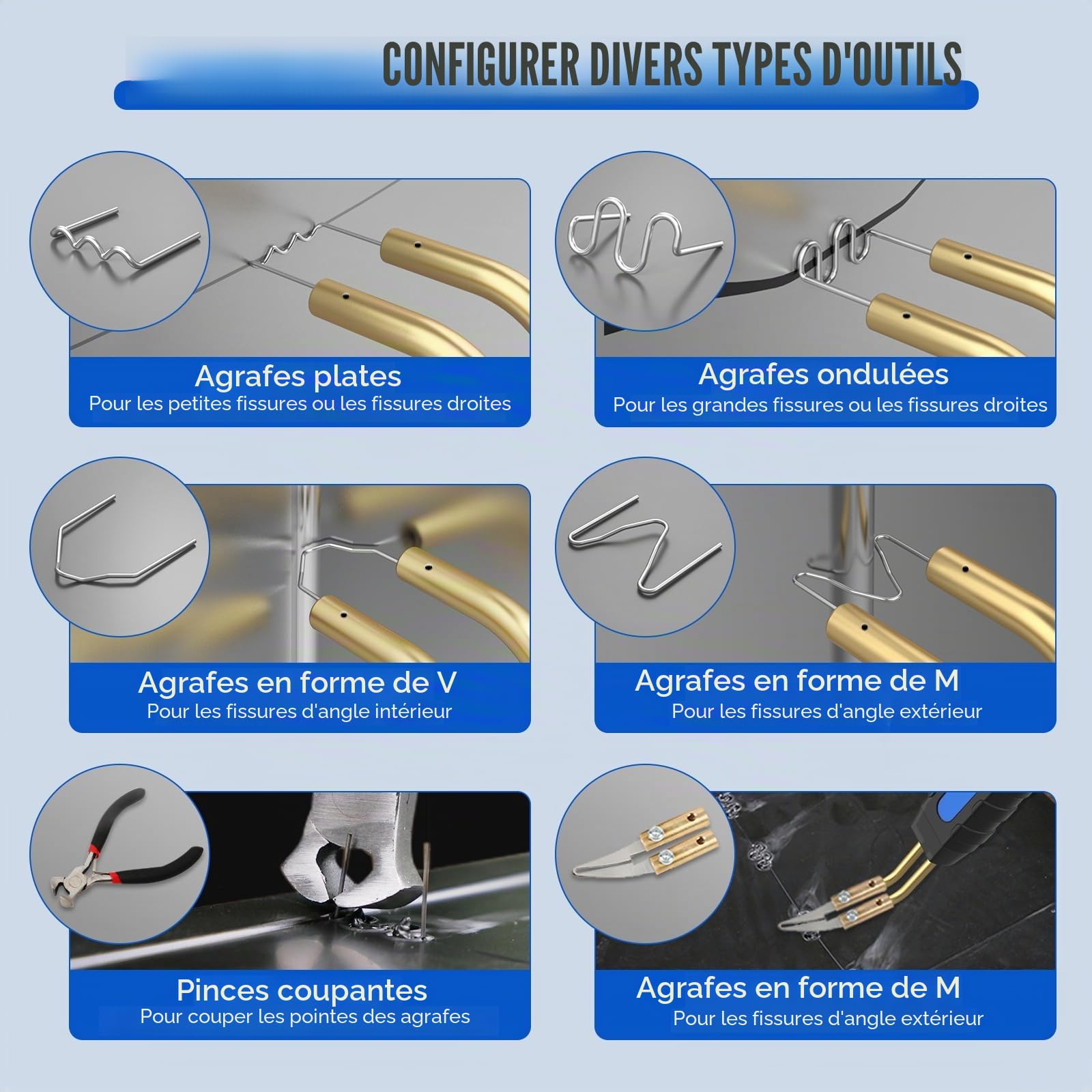 Kit de soudage plastique, machine de soudage plastique 220 V avec 600 agrafes chaudes, kit de réparation de pare-chocs de voiture avec puissance réglable à 5 niveaux