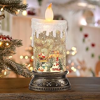 DRomance Musical Snow Globe Lantern with 6H Timer, Battery Operated & USB Powered Lighted Singing Snow Globe Candle Lamp Spinning Water Swirling Glitters Holiday Decor-Santa Claus