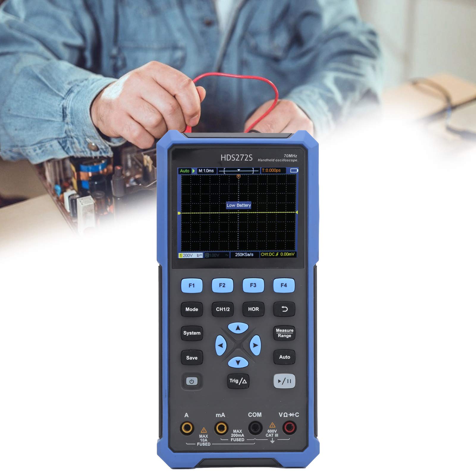 FTVOGUE Generador de Multímetro de Osciloscopio Portátil, ABS de 70 MHz de Doble Canal con Muestreo de 250 S, LCD de 3,5 Pulgadas, Profundidad de 8 K, Batería Integrada de 4400 MAh para Técnicos de