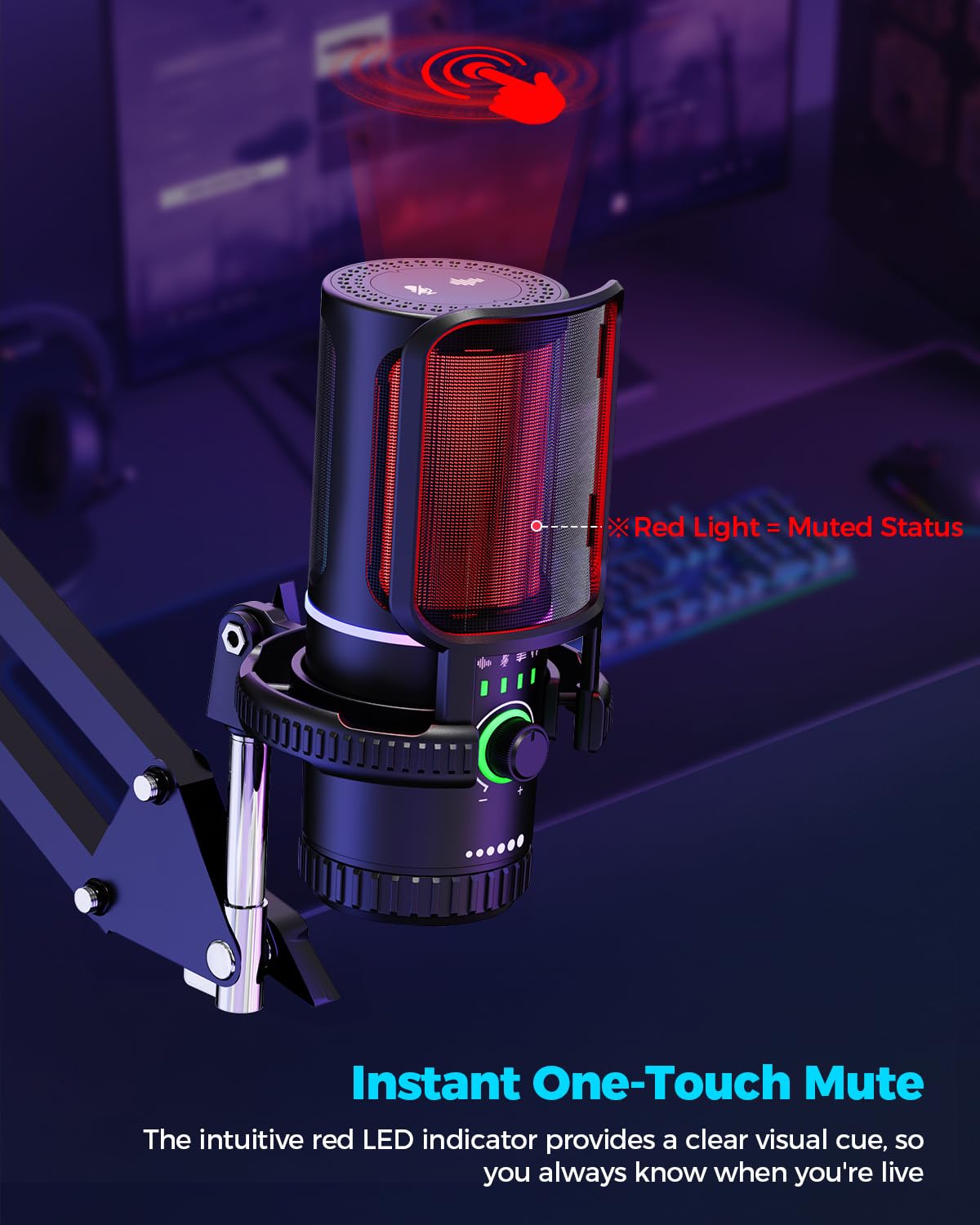 SINWE Microfono da gioco con cancellazione del rumore e controllo del guadagno - Micro USB PC per streaming, giochi, podcast, PC, PS4 - Include filtro anti-pop, supporto antiurto, silenziatore veloce