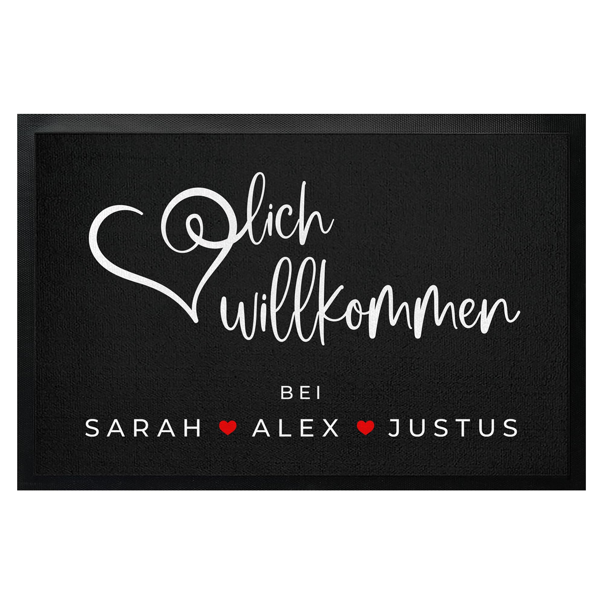 Personalisierte Fußmatte Herzlich Willkommen bis 120cm - personalisierte Türmatte Herzlich Willkommen bei Familie, Gummimatte dünn, Geschenk individuell gestaltet (90x60cm)