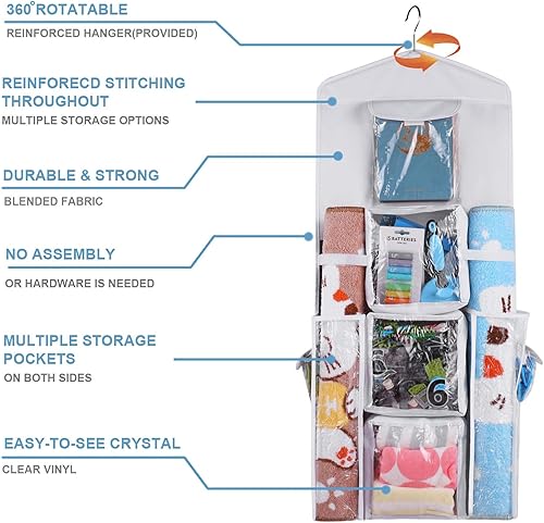 Miniatura 4 de Organizador de bolsas de papel de regalo colgante, doble cara para colgar puerta y armario, cinta de almacenamiento versátil, lazos para juguetes