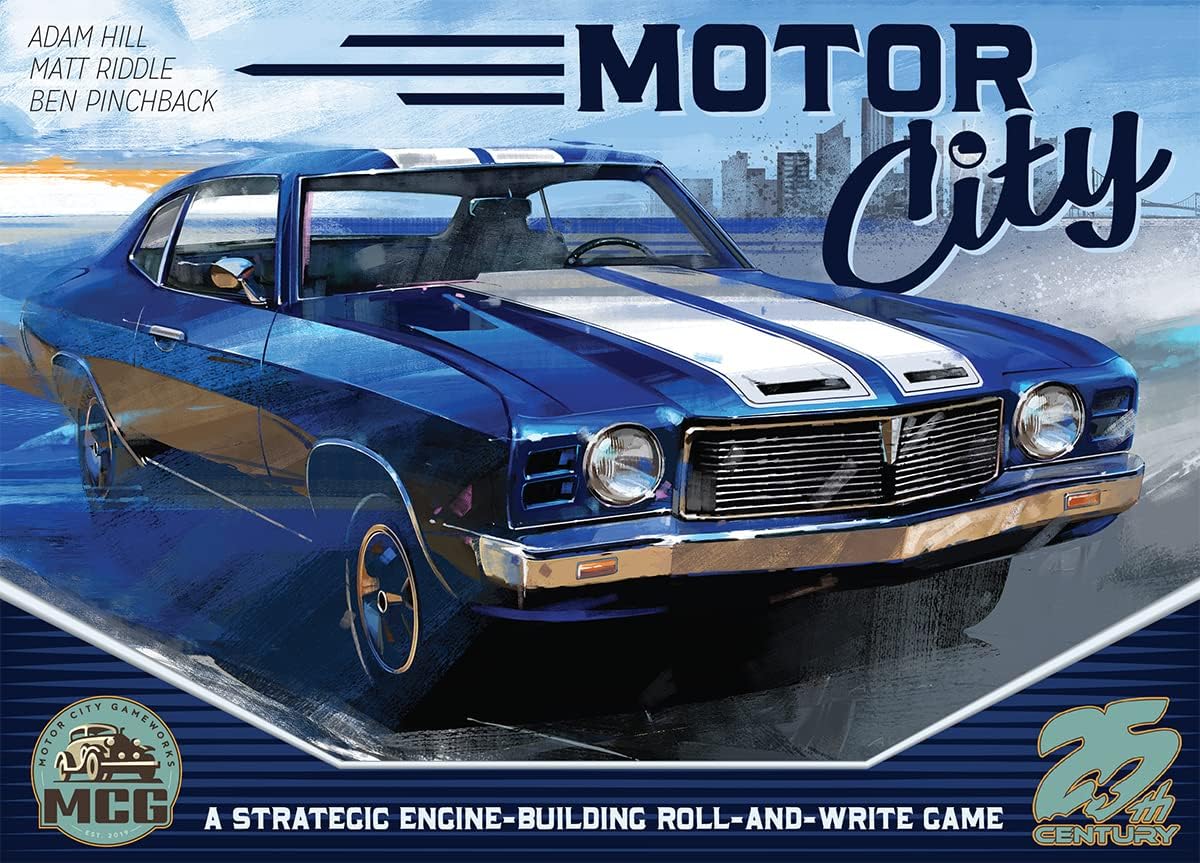 Motor City, A Strategic Roll and Write Board Game About Building Autos in Detroit - 25th Century Games