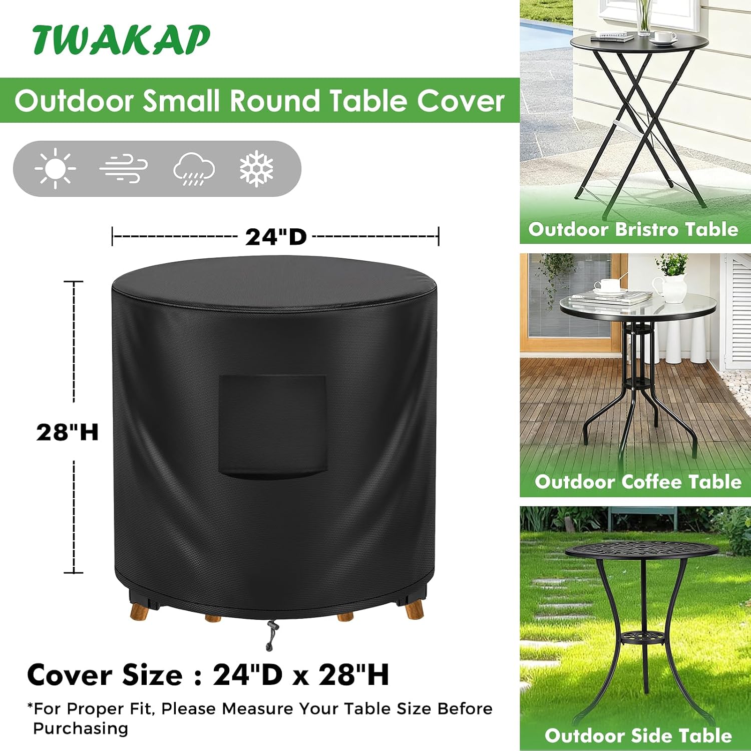 Outdoor Patio Table Cover,24" D x 28" H,Small Round Outdoor Table Cover for Small Patio Furniture Set,100% Waterproof UV Resistant Furniture Covers for Patio Bistro & Coffee Tables