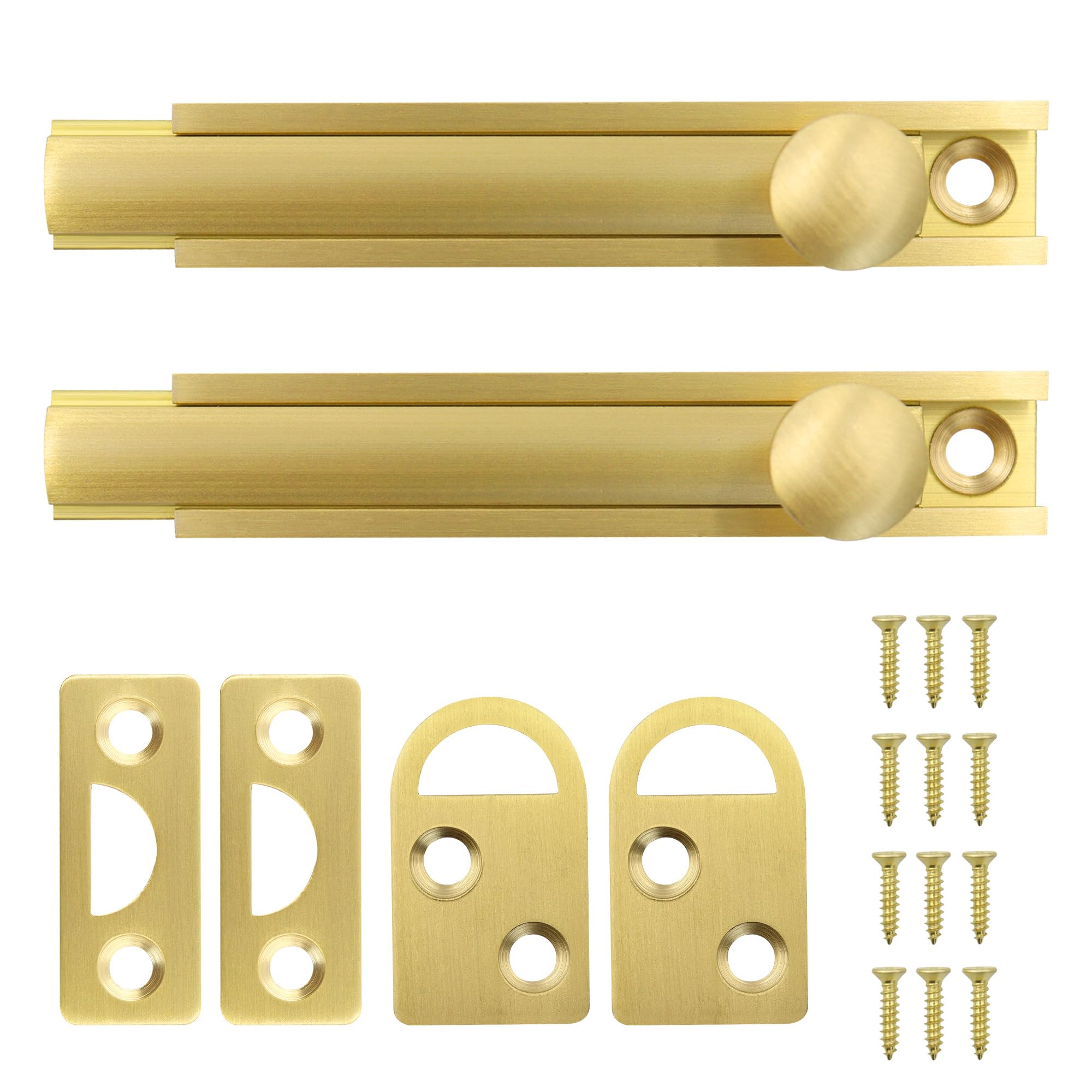 2 Pack Solid Brass Surface Bolt 4 Inch Concealed Slide Barrel Bolt Latch