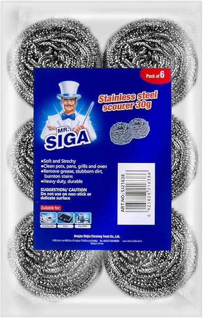 MR.SIGA Stainless Steel Scourer, Pack of 6, 30g