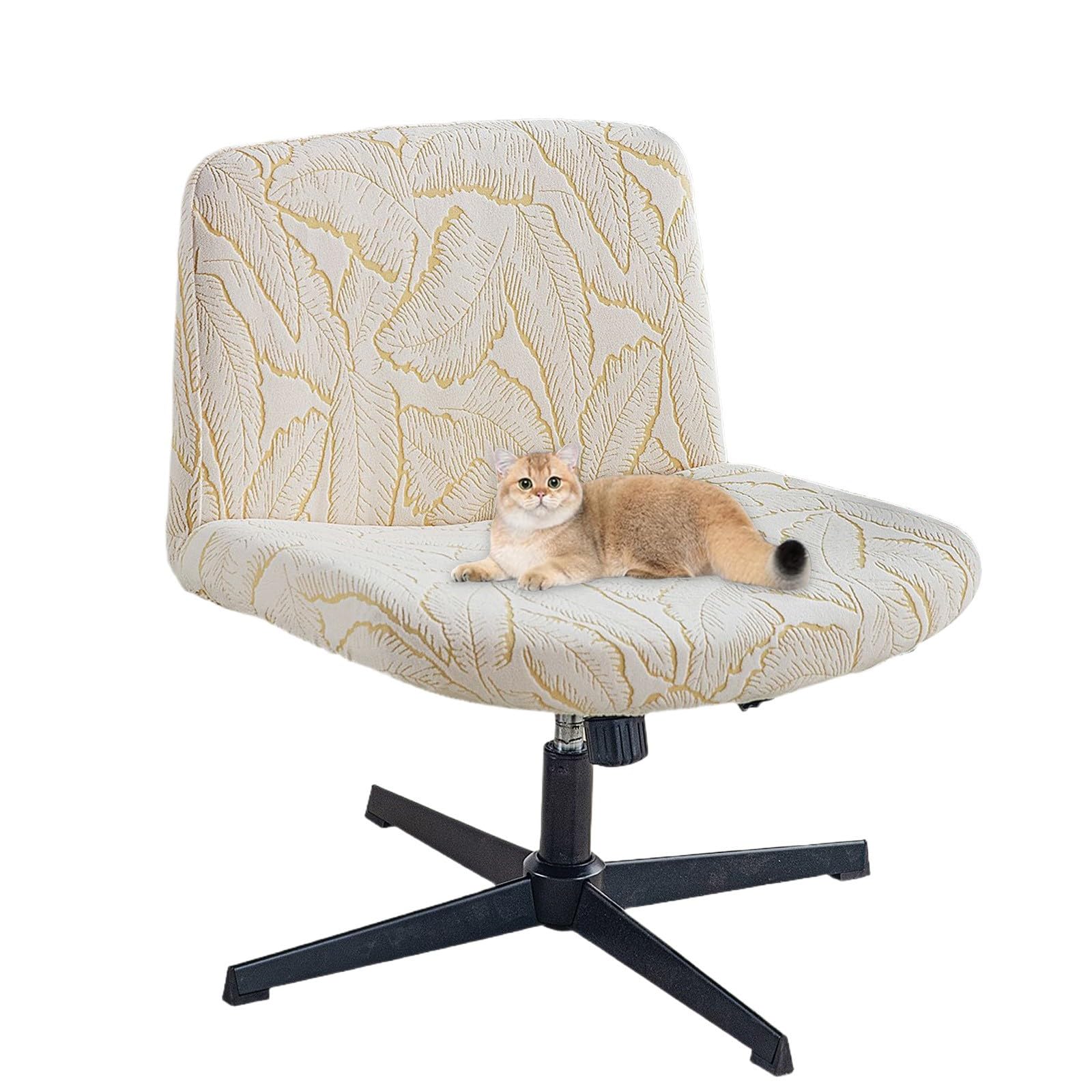 Funda de Silla sin Brazos de Jacquard con diseño Entrecruzado, Funda para Silla de Escritorio de Oficina, Funda Protectora para Silla giratoria Ancha con Respaldo Medio(Beige)