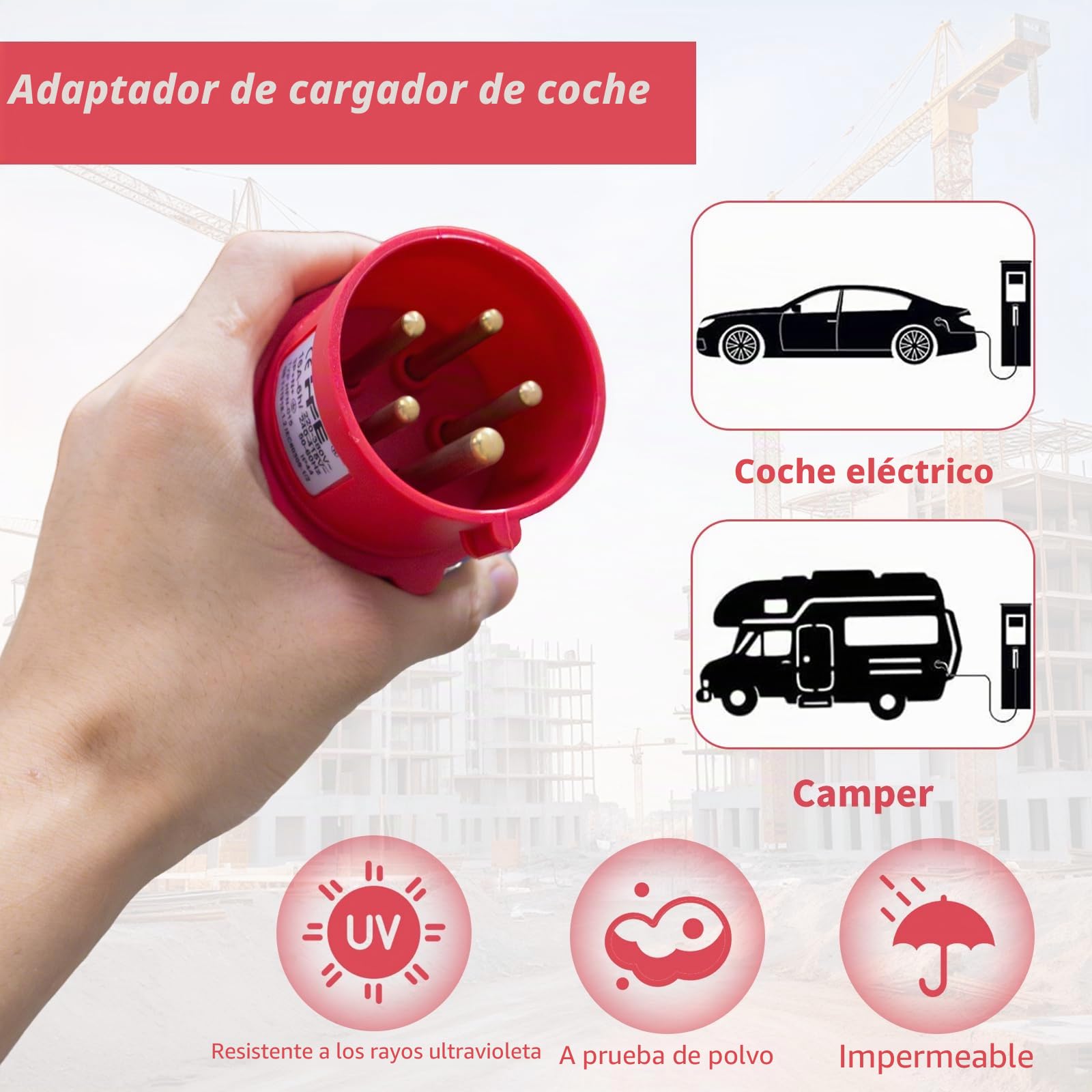 Adaptador CEE, Adaptador Enchufe 16a 400V schuko, 3 x 230 V acoplador, cable enchufe IP44 para camping, con tapa abatible y enchufe de protección de contacto, para conversión de Carga de caravanas