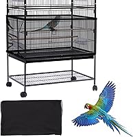 Daoeny Large Bird Cage Cover Seed Catcher - Adjustable Soft Nylon Mesh Skirt for Parrot Parakeet Macaw African Grey Cages (Black)