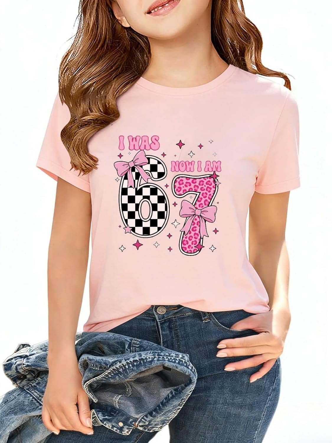 Kids 7th Birthday Shirts Girls I was 6 Now I Am 7 T Shirt 7 Years Old Birthday Short Sleeve Tees Tops