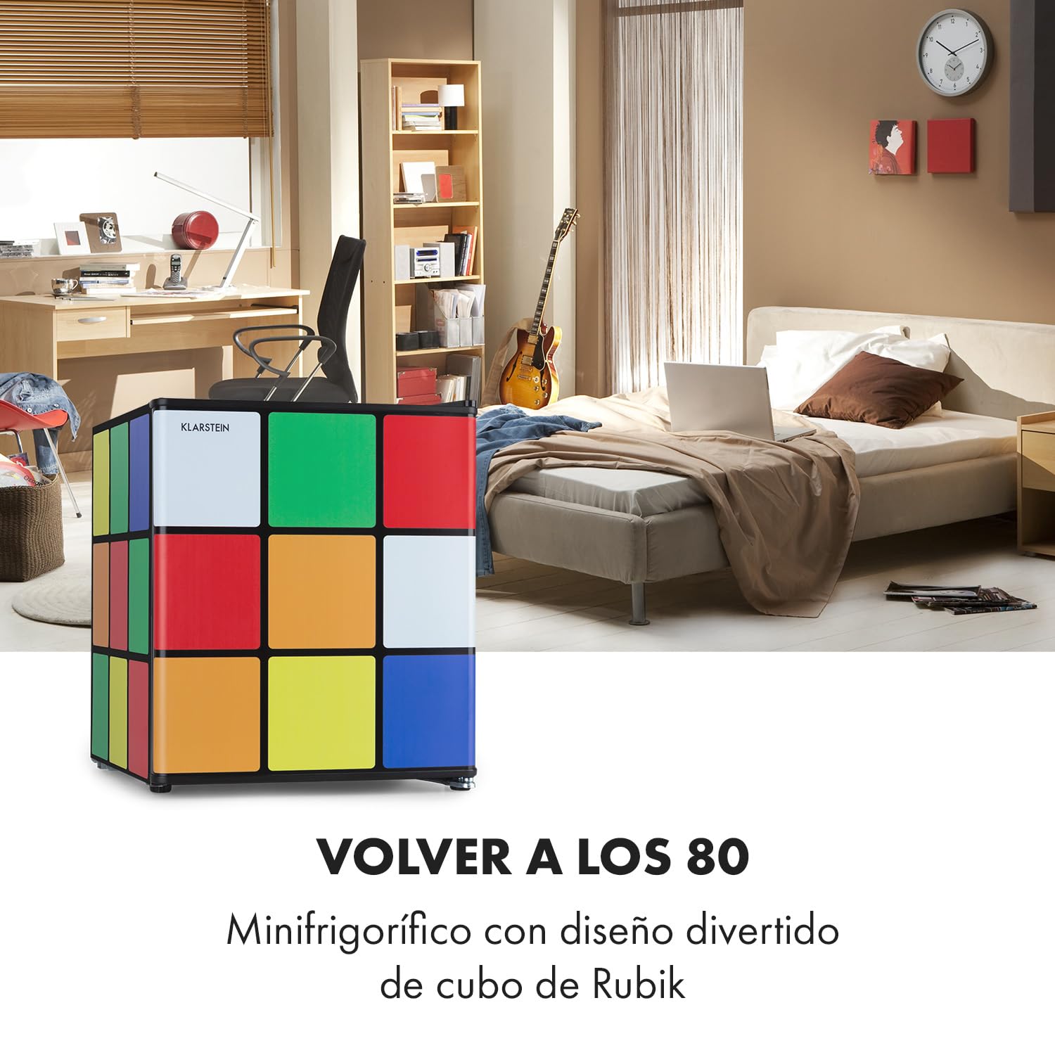 KLARSTEIN Solve - Mini nevera, minibar, sistema de refrigeración termoeléctrico, 48 litros de capacidad, mando giratorio mecánico, refrigeración: 0 a 10 °C, negro/color