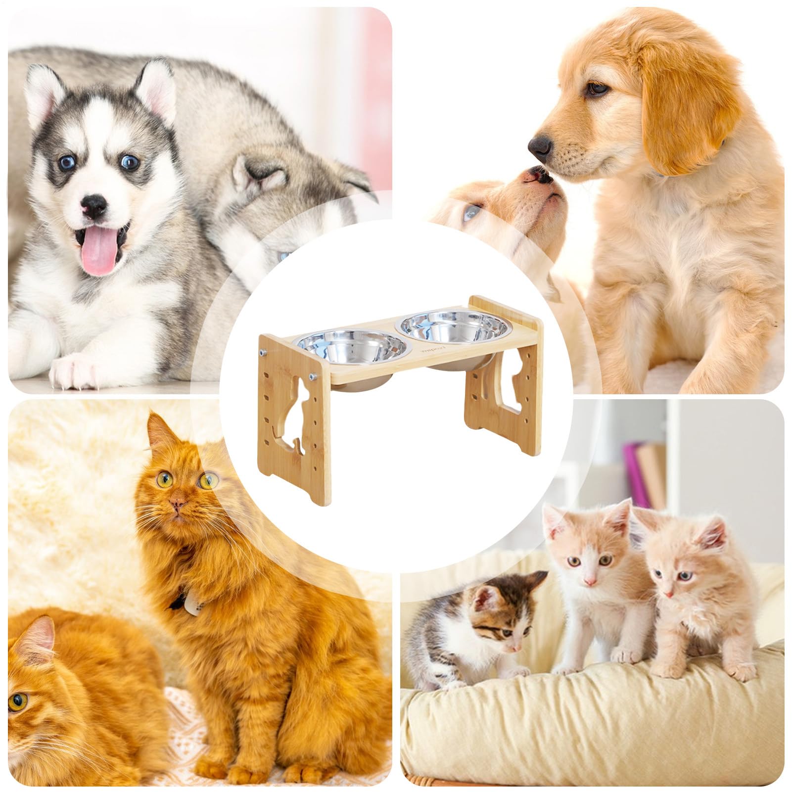 Elevated Dog Bowls, Adjustable Tilted Elevated Dog Food Bowl, Reusable Detachable Feeding Station, Ideal para Small, Medium, Large Puppies, Kittens, Cats, 12,99 x 7,68 x 6,38 pulgadas