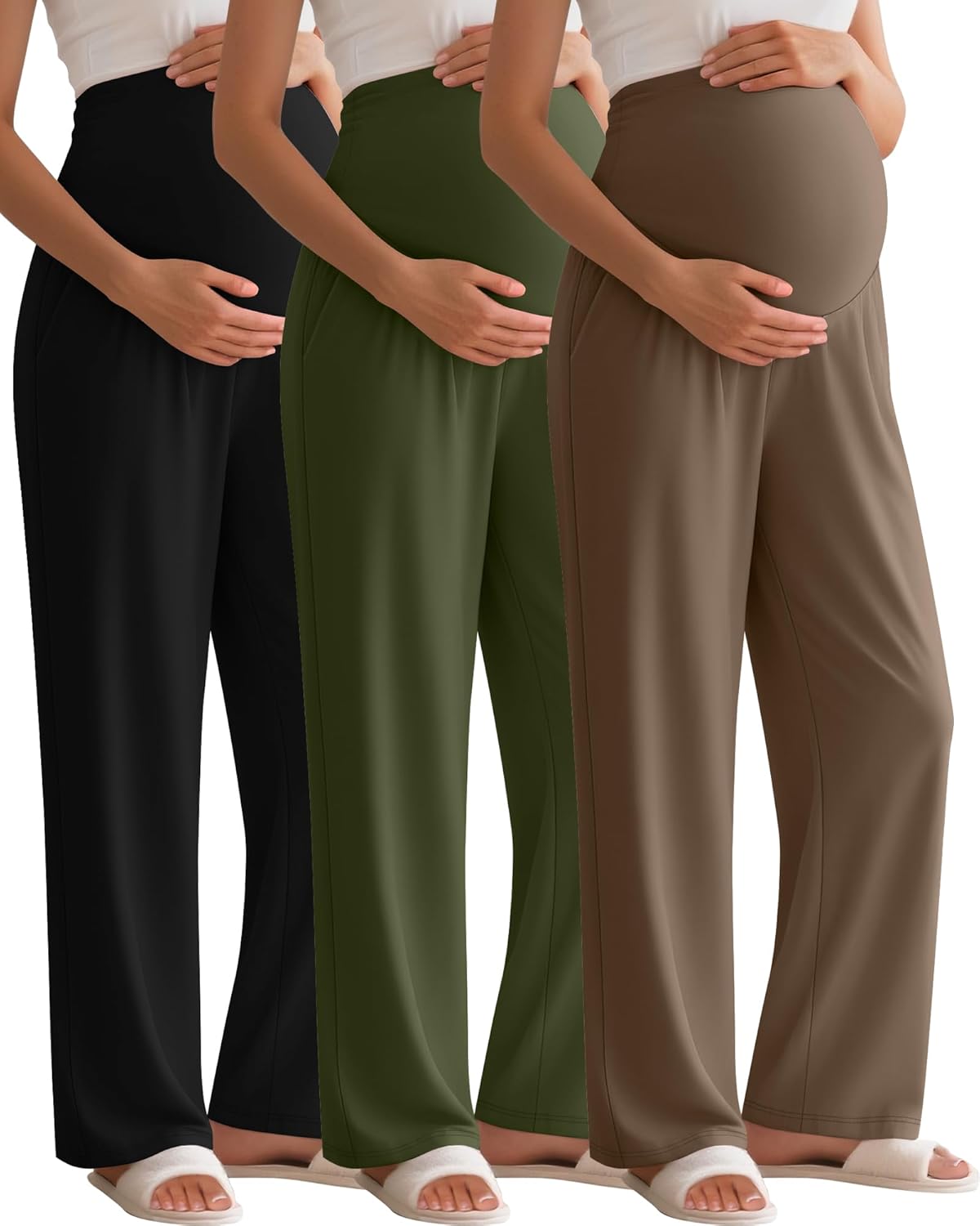 3 Pack Women’s Maternity Pants Over The Belly Pregnanc...