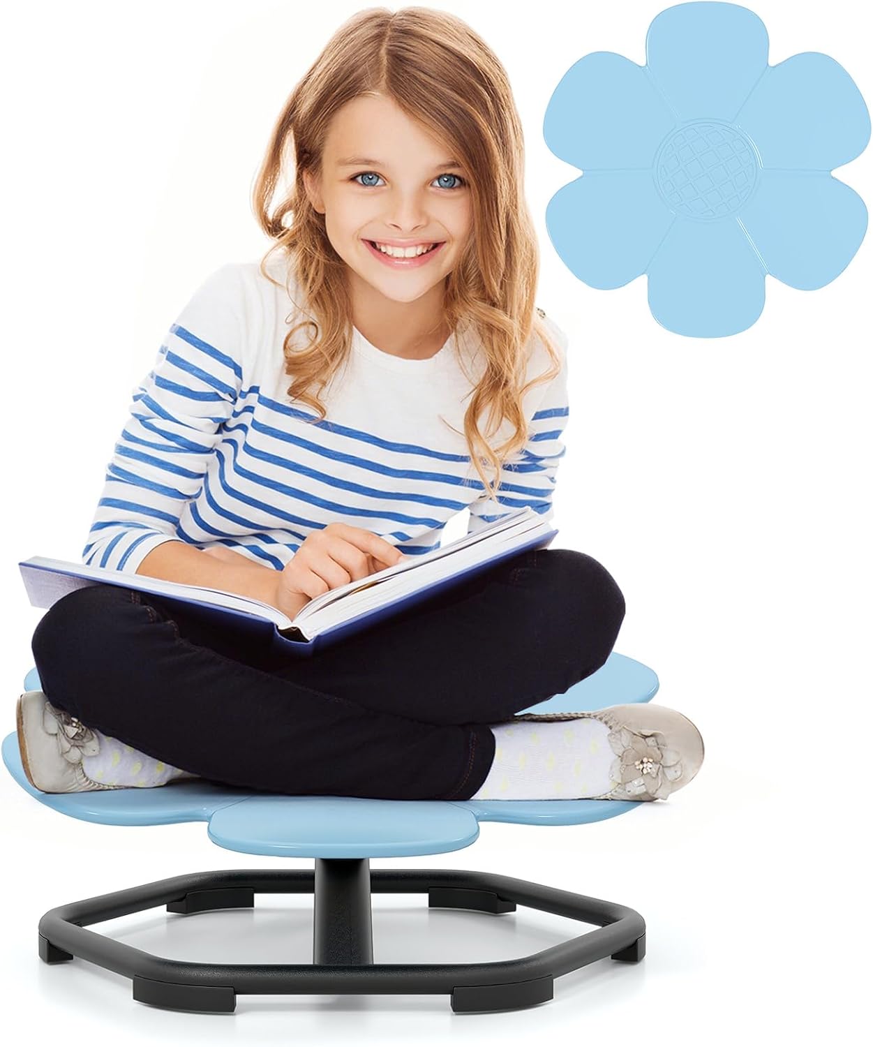 Costzon Sensory Chair, 360° Sit & Swivel Autistic Children Sensory Toy w/Non-Slip Metal Base for Training Body Coordination and Indoor Outdoor Use, Spinning Chair for Autistic Kids (Blue,Petal)