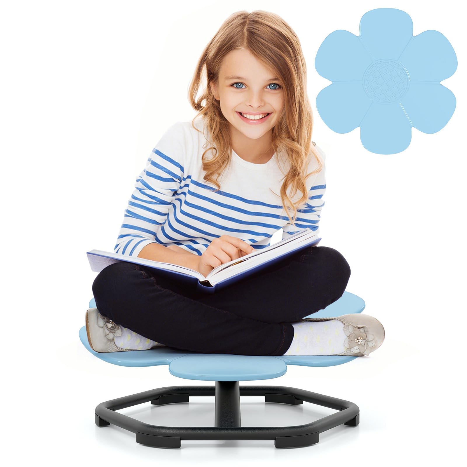 COSTWAY Silla Giratoria Sensorial para Niños, Silla Infantil de Equilibrio con Base Metálica Antideslizante, Juguete Sensorial de Interior y Exterior para Coordinación Corporal (Azul,Flores)