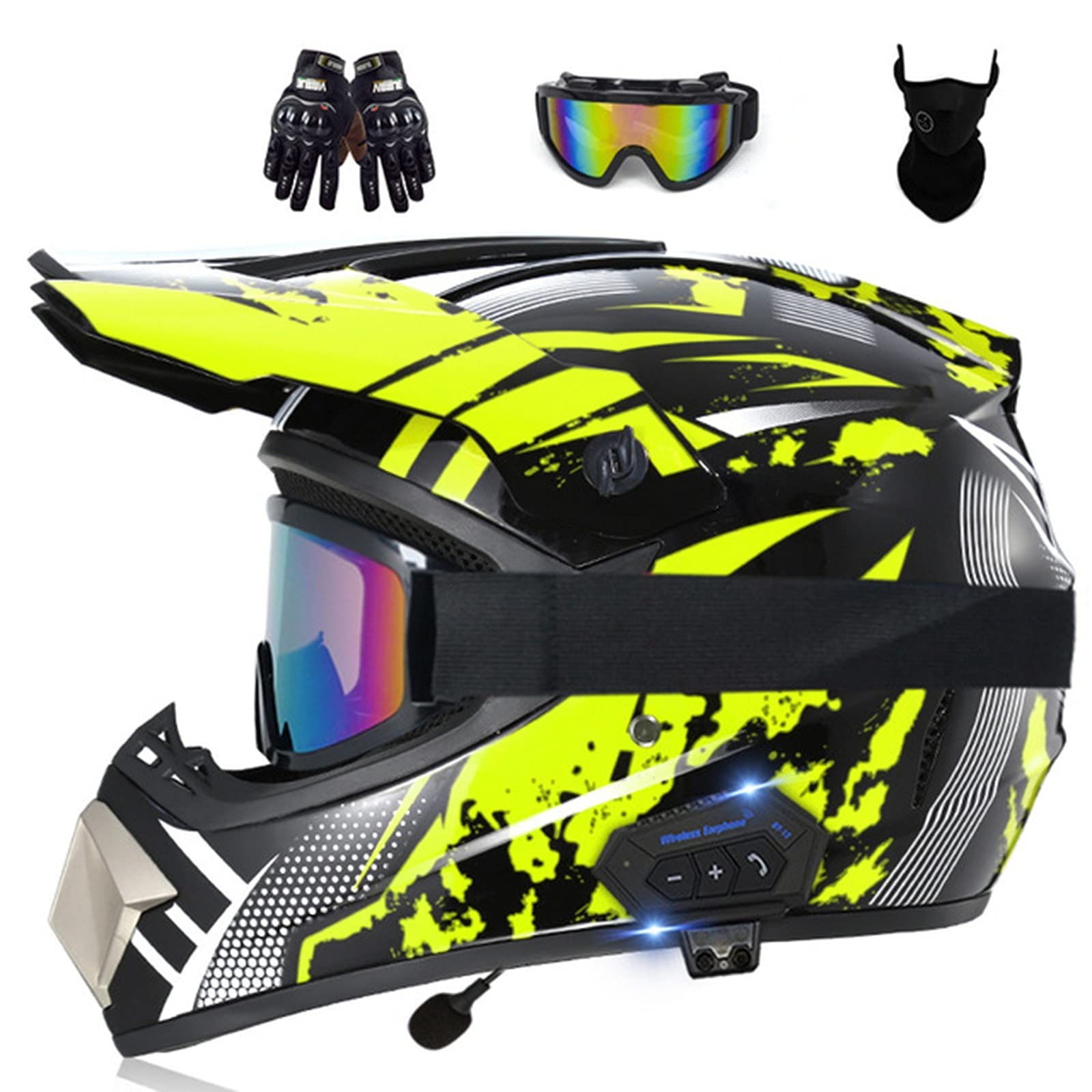 Motorcrosshelm Volwassen, Jeugd Motorhelm, Full-face Off-road Motorfiets Crash Crossmotor ATV Scooter MTB-helm, Met Bril Handschoenen Bivakmuts ( Color : Black , Size : XL(58-59CM
