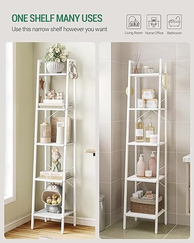 Miniatura 4 de BC03213W Estantería tipo escalera para libros, diseño industrial, incluye 2 ganchos, para almacenamiento independiente en rincones, oficina en casa,