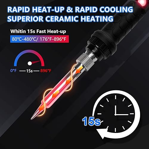 Vista 3 de Kit de soldador de 60 W y 110 V, temperatura ajustable, con puntas de hierro, soporte, esponja, alambre para soldar