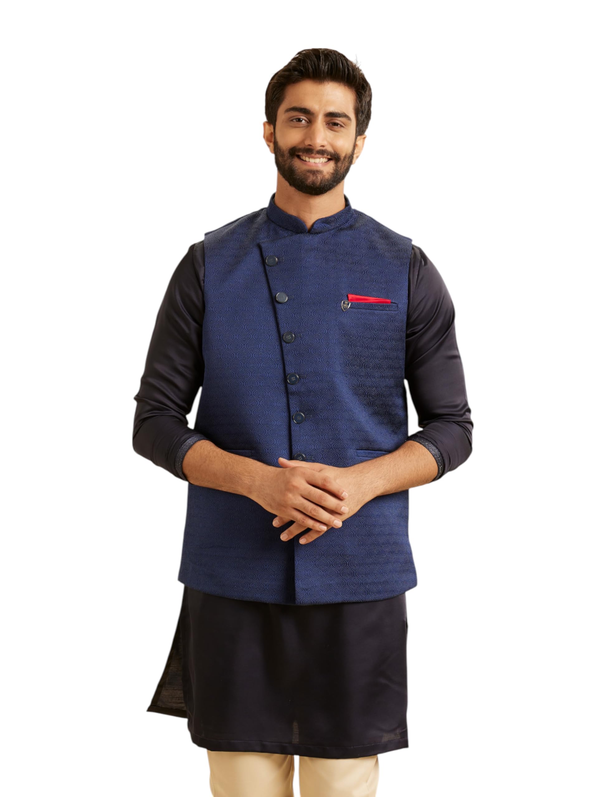 manyavar Men's Cotton Blend Self Design Classic Nehru Jacket (1pc)-picture-43