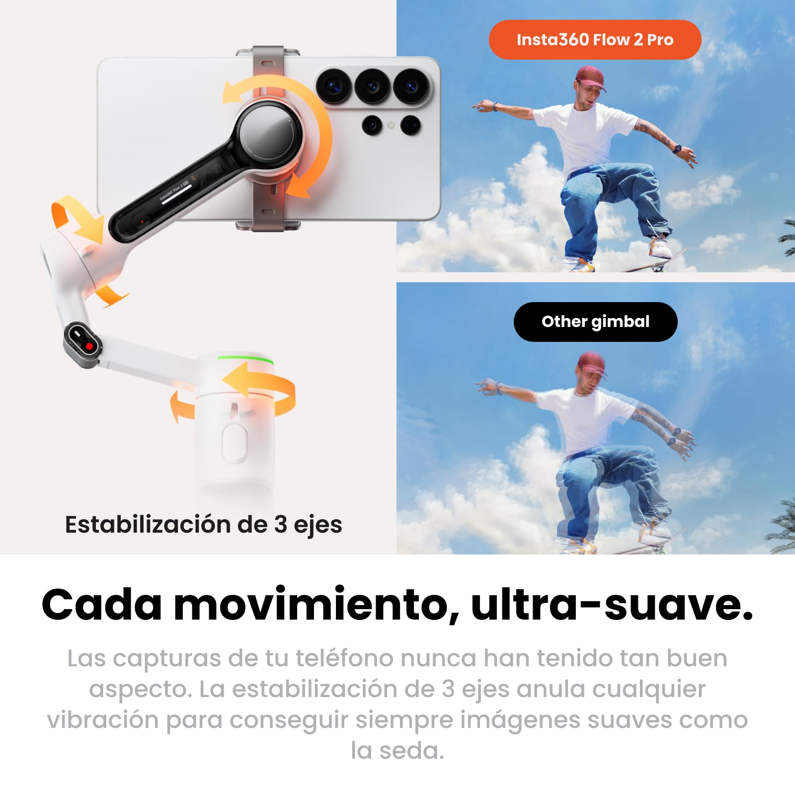 Estabilizador Gimbal Insta360 Flow 2 Pro para iPhone y Android, Gimbal IA para teléfono, para móvil para Viajes y Vlogs - Paquete definitivo para creador Gris