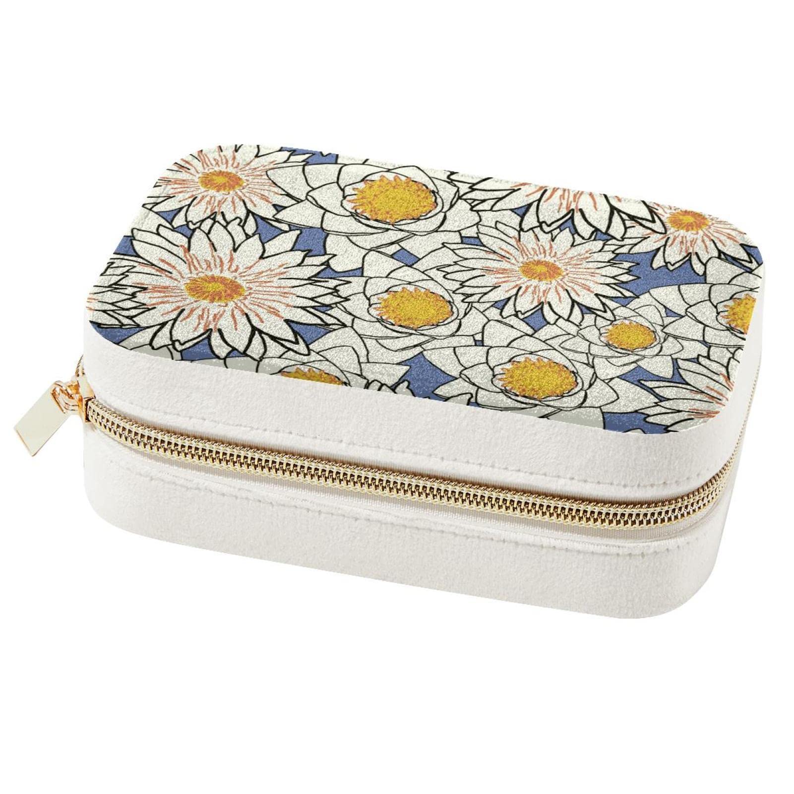 Boîte à bijoux de voyage portable fleur de lotus pour rangement filles