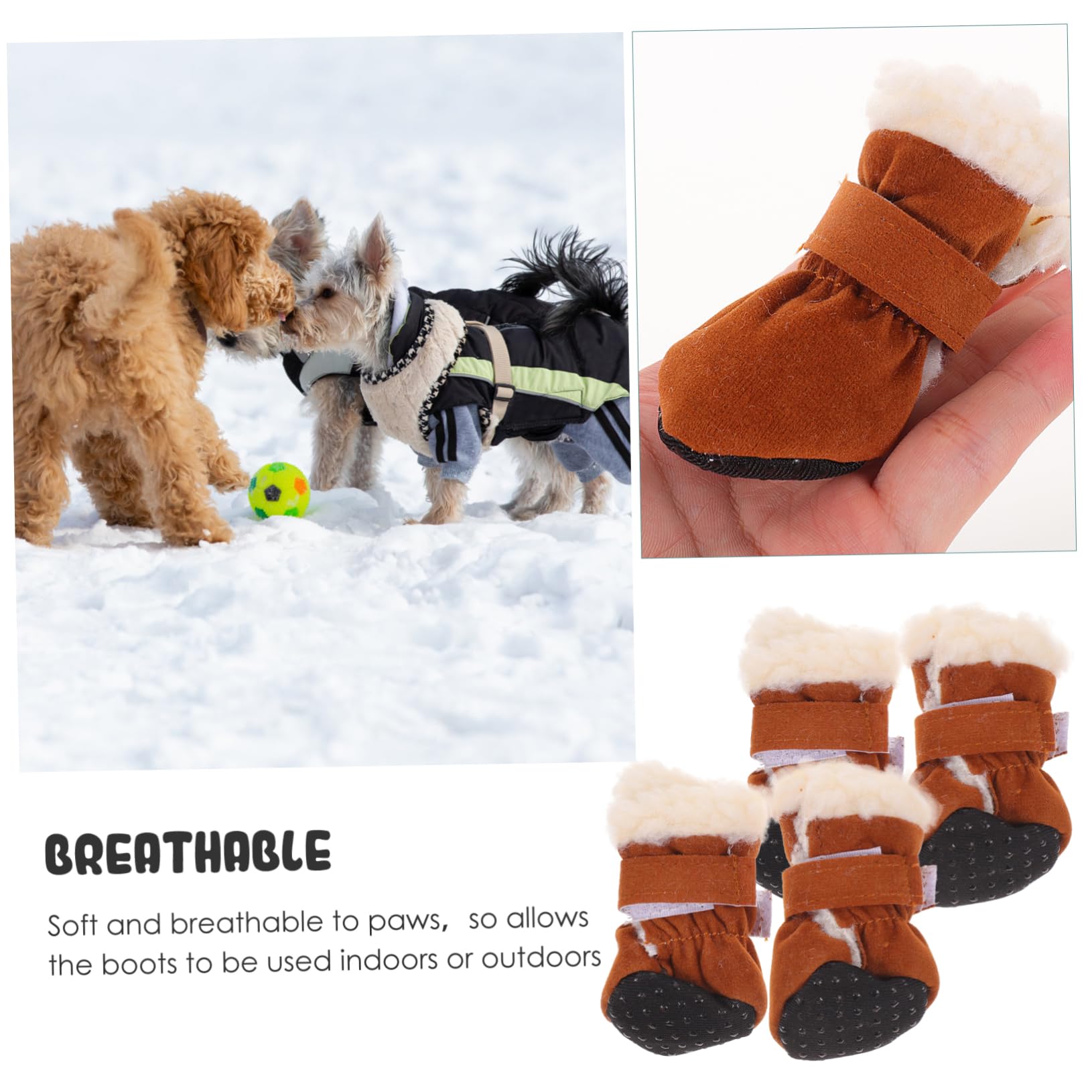 SUPVOX Velvet Warm Pet Foot Covers 4pcs Dog Booties for Small Medium Dogs Ice Snowproof Non-Slip Sole